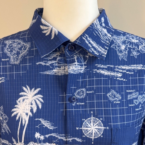 Tommy Bahama Navy and White Island Map Shirt - Picture 2 of 10